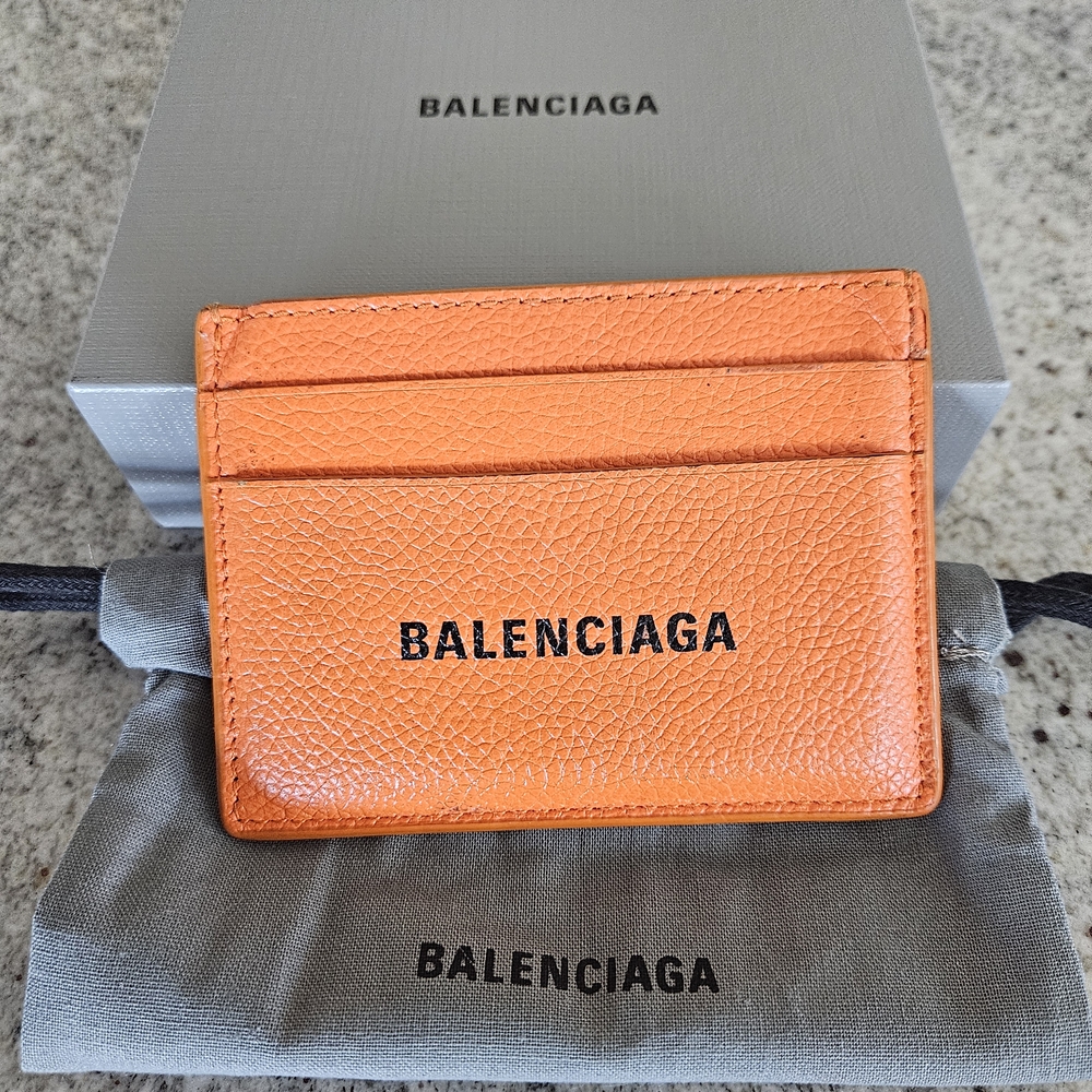 Balenciaga Orange Card Holder Pre Loved Clean Box & Dust Bag Incl.